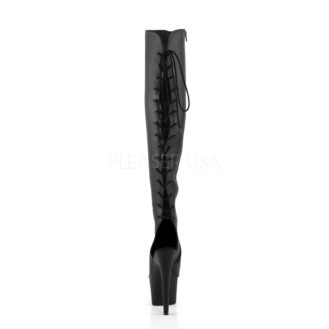 Pleaser 7" Heel Black Platform Open Toe Thigh Boots* Shoes 5 Pleaser 7" Heel Black Platform Open Toe Thigh Boots* Shoes