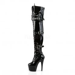 Pleaser 7" Heel Black Platform Lace & Buckle Thigh Boots* Shoes