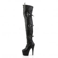 Pleaser 7" Heel Black Platform Lace Up Buckle Thigh Boots* Shoes
