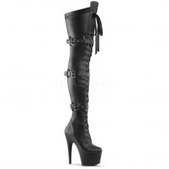 Pleaser 7" Heel Black Platform Lace Up Buckle Thigh Boots* Shoes