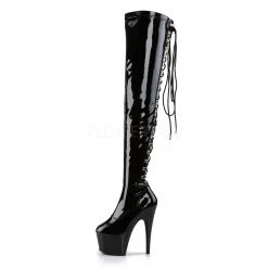 Pleaser 7" Heel Black Platform Lace-Up Thigh Boots*