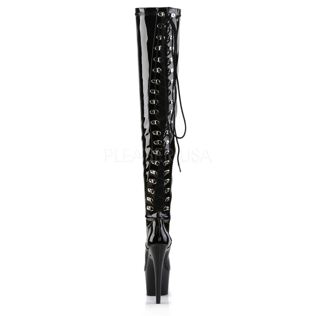 Pleaser 7" Heel Black Platform Lace-Up Thigh Boots* 5 Pleaser 7" Heel Black Platform Lace-Up Thigh Boots*