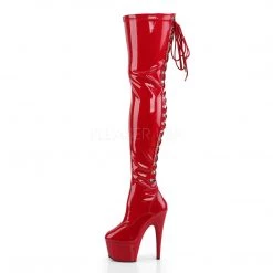 Pleaser Shoes 7" Heel Red Platform Stretch Thigh Boots*