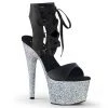 Pleaser 7" Heel Black Glitter Lace-Up Sandal Platform Shoes*