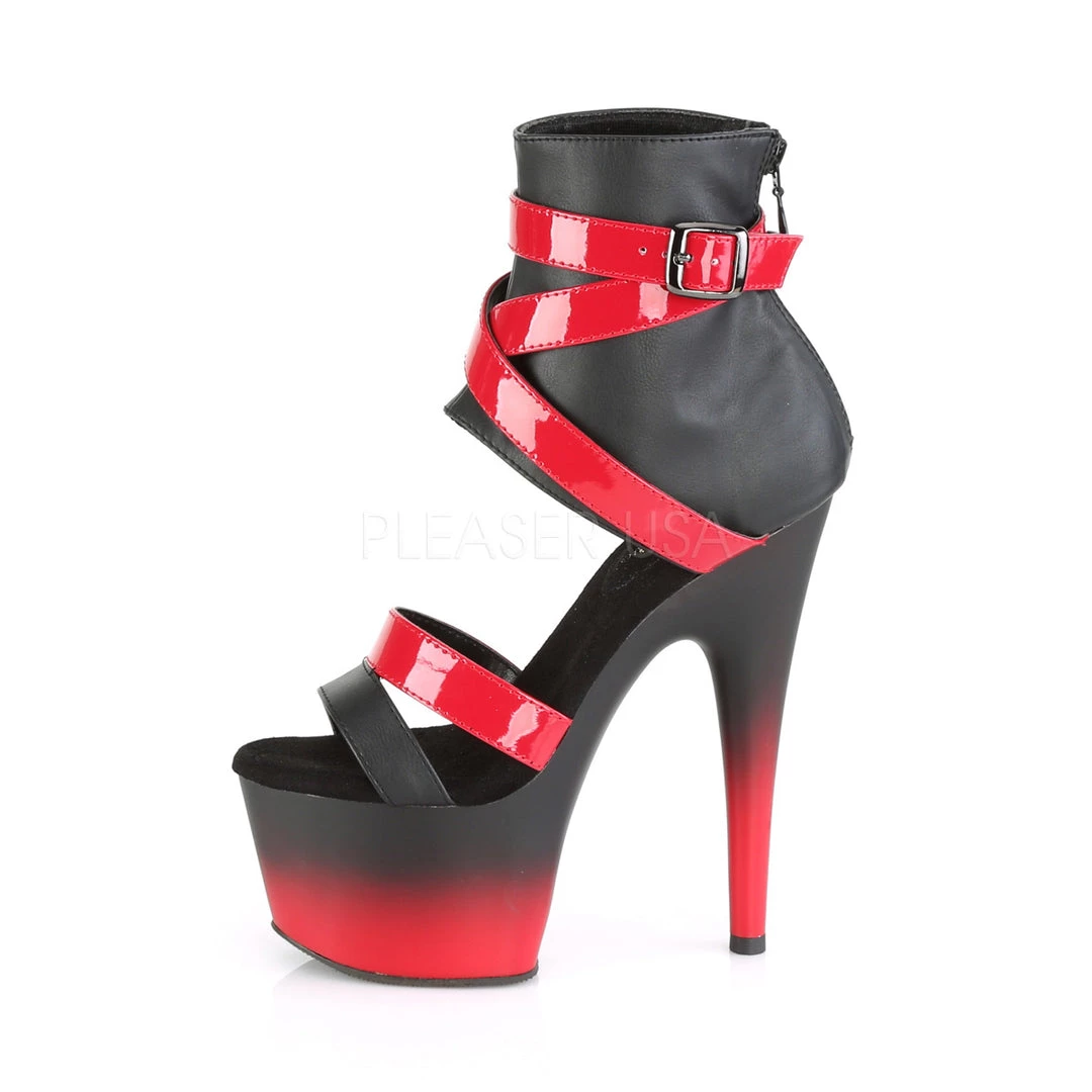 Pleaser 7" Heel Black/Red Faux Leather Sandal* 4 Pleaser 7" Heel Black/Red Faux Leather Sandal*