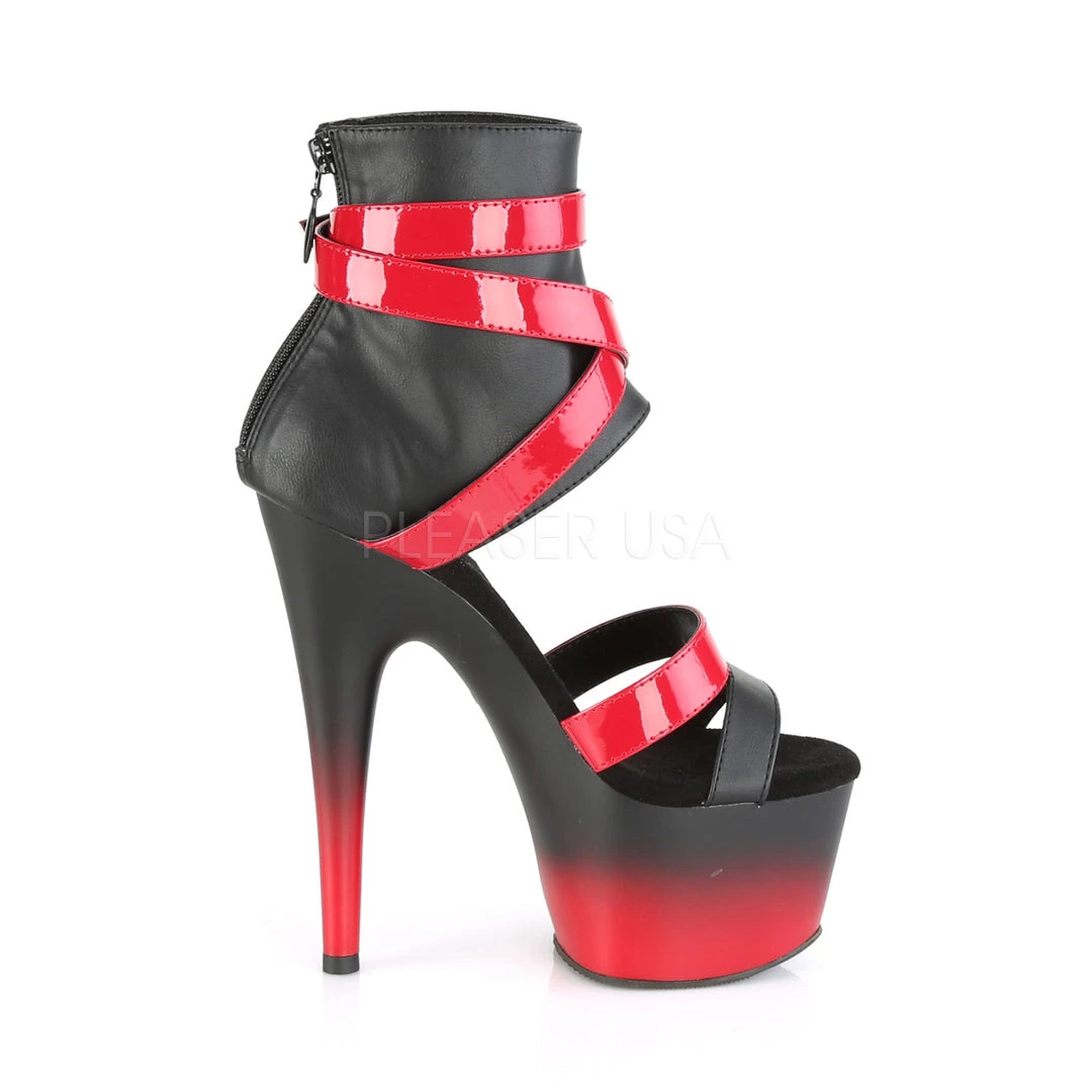 Pleaser 7" Heel Black/Red Faux Leather Sandal* 6 Pleaser 7" Heel Black/Red Faux Leather Sandal*