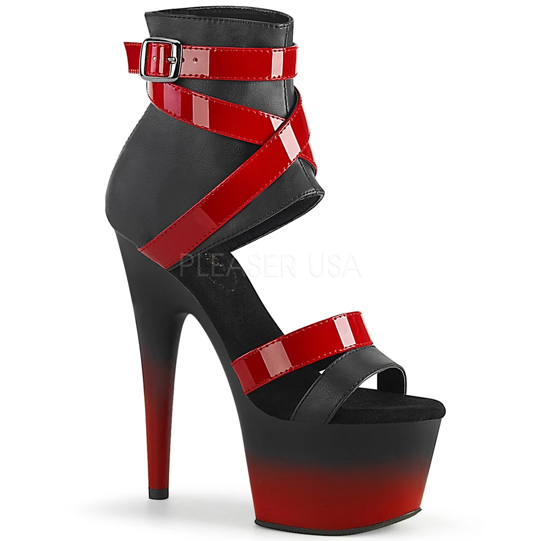 Pleaser 7" Heel Black/Red Faux Leather Sandal* 3 Pleaser 7" Heel Black/Red Faux Leather Sandal*
