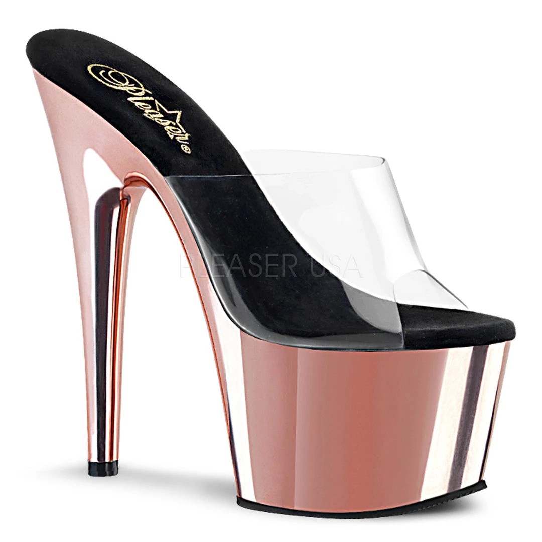 Pleaser Clear/Rose Gold 7" Platform Slide Heels* 3 Pleaser Clear/Rose Gold 7" Platform Slide Heels*