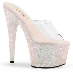Pleaser 7" Heel Clear Baby Pink Multi Mini Glitter Platform Side*