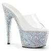 Pleaser Shoes 7" Clear/Silver Glitter Stripper Pumps*