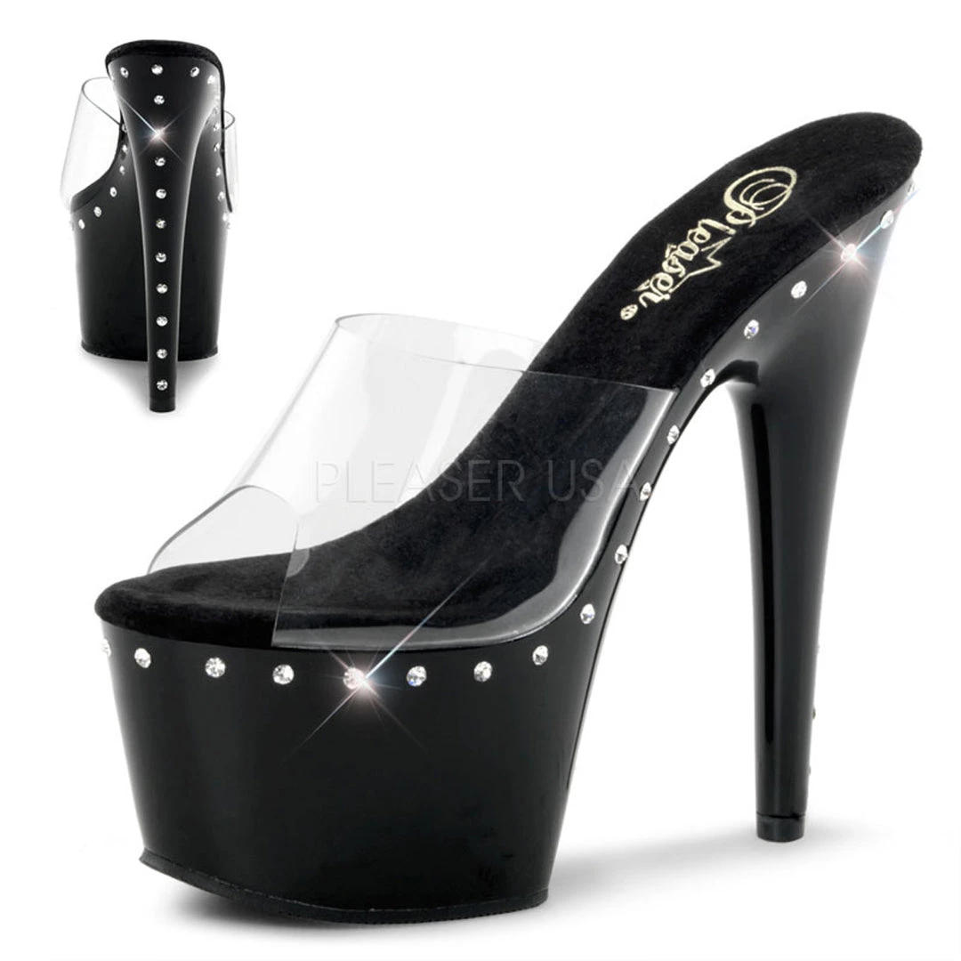Pleaser Shoes Clear/Black 7" Platform Slide Pumps* 3 Pleaser Shoes Clear/Black 7" Platform Slide Pumps*