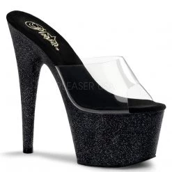 Pleaser Clear/Black 7" Glitter Heels*