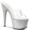 Pleaser Shoes 7" Clear/Silver Glitter Heels W/ 2.8" Platform*