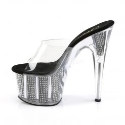 Pleaser Shoes Clear/Black 7" Platform Slide Heels*