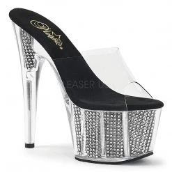 Pleaser Shoes Clear/Black 7" Platform Slide Heels*
