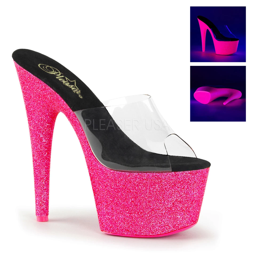 Pleaser 7 Inch Clear/Hot Pink Glitter Heels* 3 Pleaser 7 Inch Clear/Hot Pink Glitter Heels*