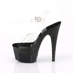 Pleaser 7 Inch Clear/Black Glitter Heels*