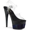 Pleaser 7 Inch Clear/Black Glitter Heels*