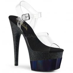 Pleaser 7 Inch Clear/Black Glitter Heels*