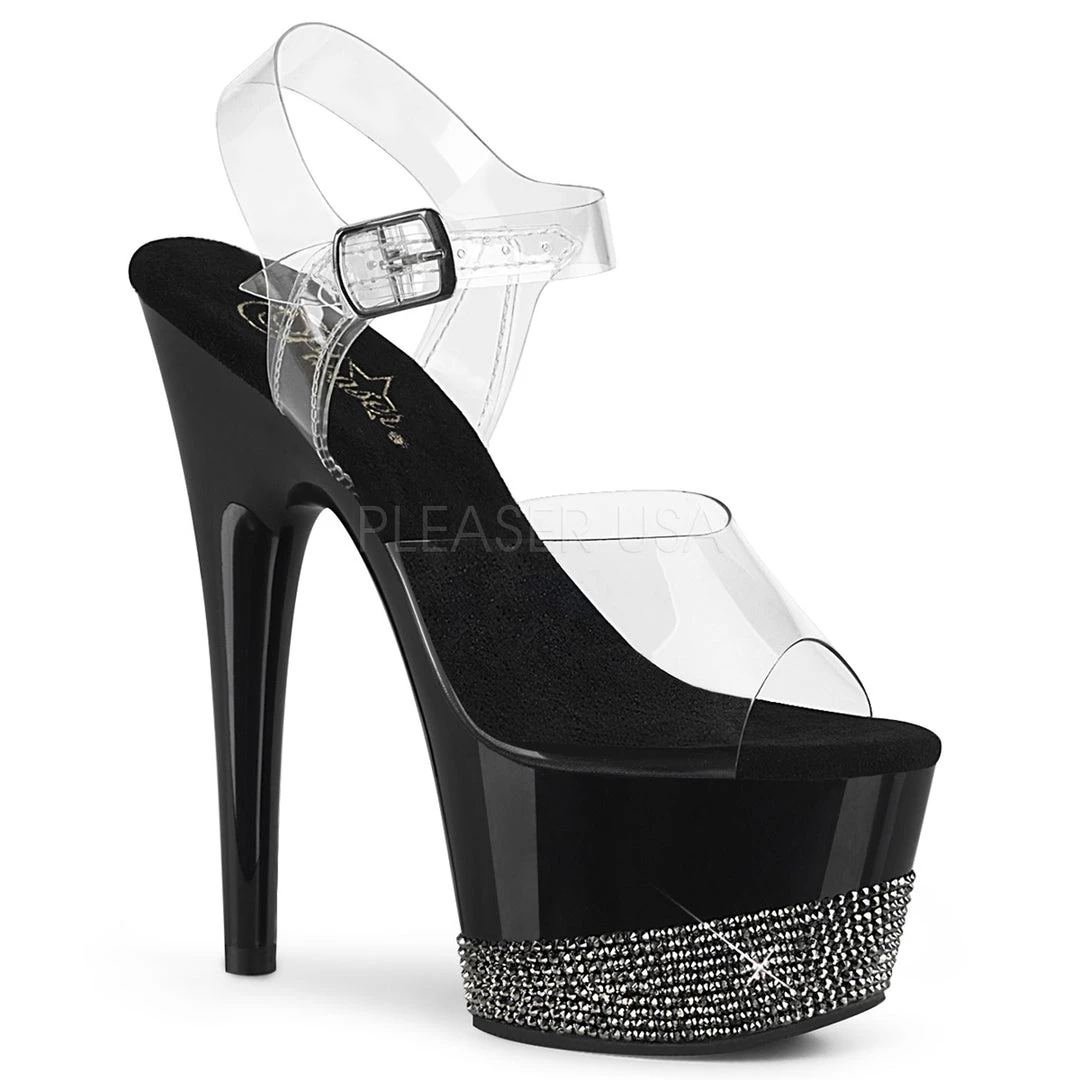 Pleaser 7" Clear/Black Rhinestone Studded Platform Heels* 3 Pleaser 7" Clear/Black Rhinestone Studded Platform Heels*