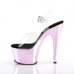Pleaser Shoes Clear/Black Pink 7" Ankle Strap High Heels*