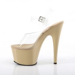 Pleaser Clear/Beige 7" Ankle Strap Heels*