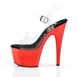 Pleaser Clear/Red 7" Ankle Strap Pumps*