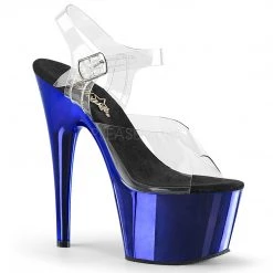 Pleaser Shoes Clear/Blue 7" Ankle Strap Heels*