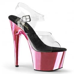 Pleaser Shoes Clear/Black Pink 7" Ankle Strap High Heels*