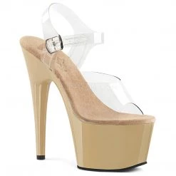 Pleaser Clear/Beige 7" Ankle Strap Heels*