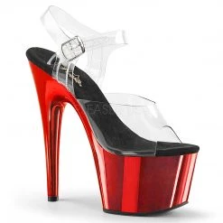 Pleaser Clear/Red 7" Ankle Strap Pumps*