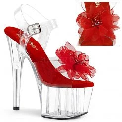 Pleaser 7 Inch Clear/Red Ankle Strap Heels* Shoes