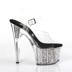 Pleaser Clr/Slv 7" Glitter Heels* Shoes 9 Pleaser Clr/Slv 7