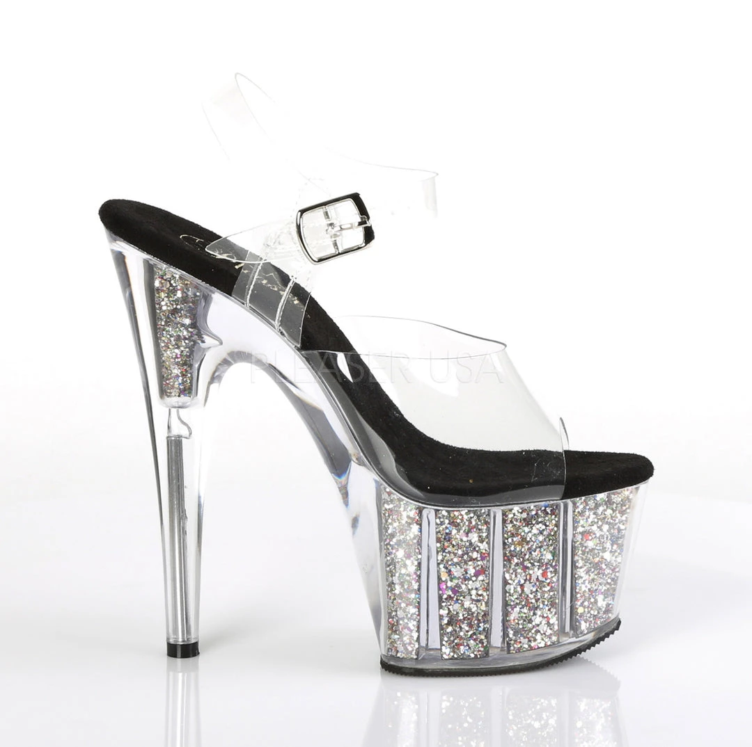 Pleaser Clr/Slv 7" Glitter Heels* Shoes 6 Pleaser Clr/Slv 7" Glitter Heels* Shoes
