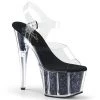 Pleaser Shoes 7" Clear/Black Glitter High Heels W/ 2.8" Platform*