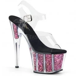 Pleaser Clear/Pink 7" Glitter Pumps*