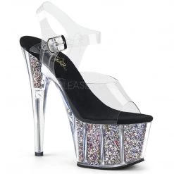 Pleaser Clr/Slv 7" Glitter Heels* Shoes