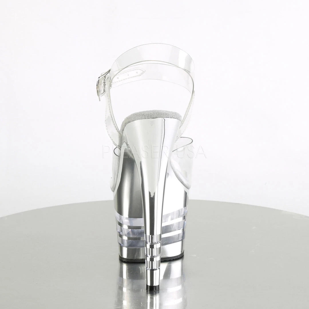 Pleaser 7" Clear/Silver Ankle Strap Platform Pumps* 5 Pleaser 7" Clear/Silver Ankle Strap Platform Pumps*