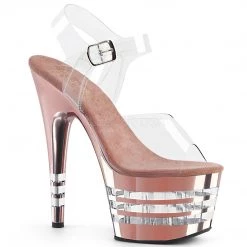 Pleaser Shoes 7" Clear/Rose Gold Ankle Strap Platform High Heels*