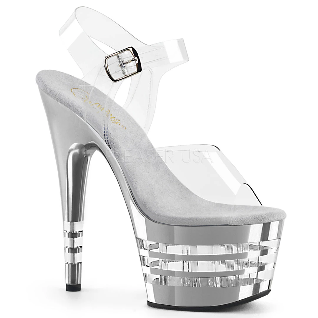 Pleaser 7" Clear/Silver Ankle Strap Platform Pumps* 3 Pleaser 7" Clear/Silver Ankle Strap Platform Pumps*
