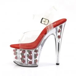 Pleaser Shoes Clear/Red 7" Ankle Strap Heels*