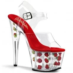 Pleaser Shoes Clear/Red 7" Ankle Strap Heels*
