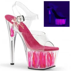 Pleaser 7" Clear/Hot Pink Ankle Strap Stripper Heels* Glow In The Dark & Neon