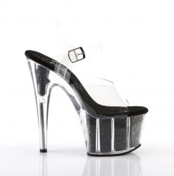 Pleaser Shoes 7" Clear/Black Glitter Stripper Heels* 9 Pleaser Shoes 7