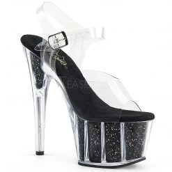 Pleaser Shoes 7" Clear/Black Glitter Stripper Heels*