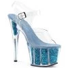 Pleaser 7" Heel Clear/Blue Glitter Platform Shoes*
