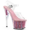 Pleaser Clear/Pink 7" Glitter Heels*