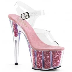Pleaser Clear/Pink 7" Glitter Heels*