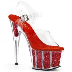 Pleaser Clear/Red 7" Glitter Pumps*