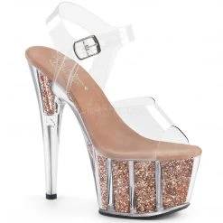 Pleaser Clear/Rose Gold 7" Glitter Heels* Shoes